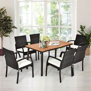 55 Inch Acacia Dining <b>Table</b> with Umbrella Hole for Patio Use - Product Image 6