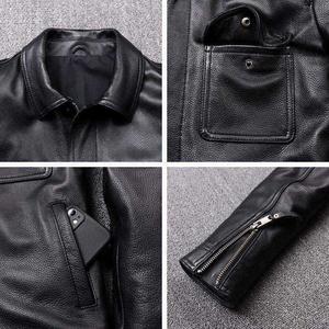 Men's Vintage Biker PU Leather Grain Textured Turtleneck Collar Retro Motorcycle Style Casual Winter Zipper OEM Service Coat - Product Image 6
