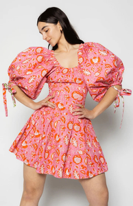 Vestido Midi Rosa con Estampado Floral y Mangas Abullonadas para Mujer, Cuello Redondo, Estilo Bohemio, Casual de Verano, Línea A, para Fiesta, Cintura Natural, Lavable - Product Image 5