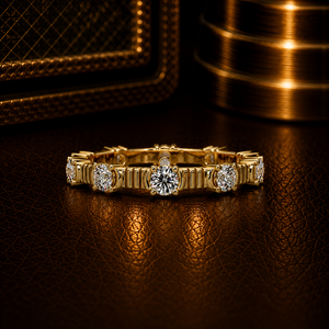 Anillo de eternidad vintage de oro de 14K con diamantes redondos brillantes cultivados en laboratorio, banda de boda acanalada, anillo apilable texturizado, venta al por mayor - Product Image 1