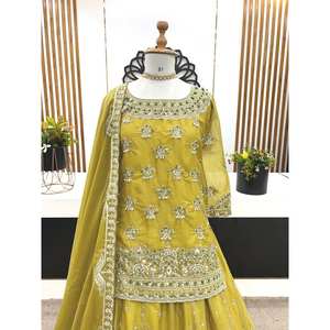 Conjunto de Top, Pantalón y Dupatta Bordado con Lentejuelas para Fiesta, para Mujer - Product Image 3