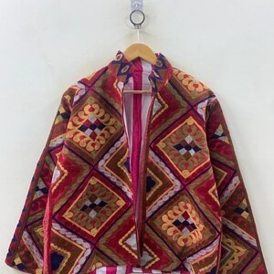 Bohemian Winter <b>Coat</b> Floral Suzani Embroidered Velvet Jacket Windproof Knitted Duster Cotton Floral Suzani Embroidered - Product Image 3