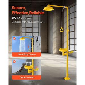 Doccia di Emergenza e Stazione di Lavaggio Occhi Approvata OSHA, 34.25 X 15.75 X 91.73 Pollici, in Acciaio Inox 304, Combinazione Doccia e Lavaocchi di Sicurezza - Product Image 2