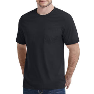 Camiseta de algodón negra para hombre, manga corta, cuello redondo, con bolsillo, informal, corte regular, color liso, tejido de punto. - Product Image 1