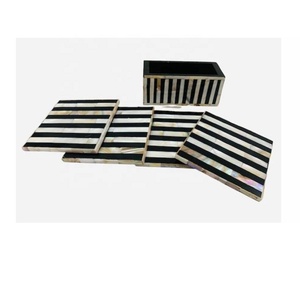 Posavasos con incrustaciones de nácar en forma de líneas, Juego de 4 con soporte, posavasos hechos a mano para bebidas con posavasos para café Ta - Product Image 1