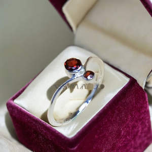 925 Sterling <b>Silver</b> Natural Double <b>Garnet</b> Gemstone <b>Ring</b> January Birthstone Handmade Minimalist Design Wedding Engagement <b>Rings</b> - Product Image 2