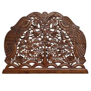 Tête de lit sculptée à la main en bois, motif paon, finition marron brûlé, format Cal King, en bois d'ingénierie, panneaux artisanaux, mobilier de maison - Product Image 2