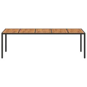 <b>Black</b> Poly Rattan Garden Table 98.43 X 39.37 X 29.53 In With 8 Chairs Teak Top Steel <b>Frame</b> Outdoor Furniture Set - Product Image 3