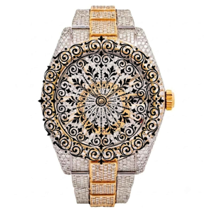 AMBER JEWELS นาฬิกาควอทซ์วินเทจสุดหรูสำหรับทุกเพศ ขนาด 46 มม. สีขาว/ทองเหลือง คริสตัลแซฟไฟร์ ประดับเพชร สายนาฬิกาทำจากวัสดุธรรมชาติ ระบบอนาล็อก - Product Image 3
