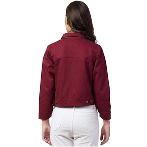 Chaqueta vaquera de algodón de diseño personalizado OEM para mujer, chaqueta corta color granate de lujo, transpirable, en oferta, de buena calidad. - Product Image 2