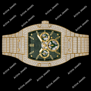 Reloj de hombre con esfera verde y detalles en oro, con incrustaciones de piedras, pantalla multifunción, reloj de lujo para fiestas. - Product Image 2
