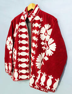 Handmade Velvet Floral Embroidered Jacket | Unisex Luxury Artisan Winter Bomber - Product Image 5