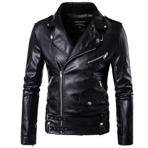 Premium Men's Black PU Faux Leather Motorcycle Biker <b>Jacket</b> Slim Fit Asymmetrical Zipper <b>Punk</b> Rock Streetwear Belted Coat M-5XL - Product Image 1