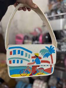 Sac bandoulière perlé vert avec broderie, fermeture à rabat, sac à main décontracté pour femme, pochette brodée Martini en lin imperméable - Product Image 4