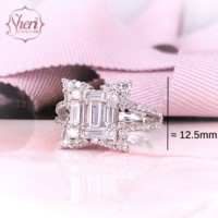 [Sheri Jewels] Anillo Elegante para Mujer, con Diamante Natural Baguette de 1.16ct, Color F-G, Claridad SI1-2, Oro Blanco Sólido de 18K, Certificado, a la Moda