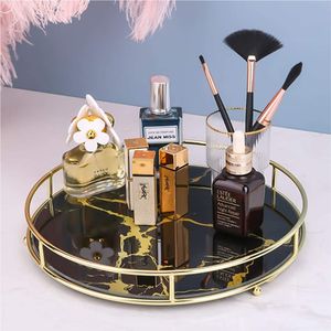 Hexagon Glass <b>Mirror</b> Tray Gold Metal Vanity Organizer Perfume Cosmetic Makeup Jewelry Storage Decorative Serving Tray for Table - Product Image 5