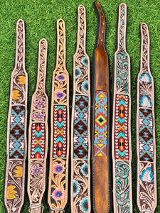 Nouveau collier de chien en cuir de sculpture d'outillage en peau de vache avec outillage de tournesol peint à la main et haut de sculpture fabricant en vrac indien - Product Image 6