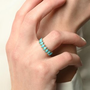 18K Yellow Gold <b>Turquoise</b> Eternity Band Wedding <b>Ring</b> - Product Image 1
