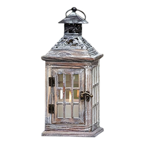 Lanterne rustique en bois avec dessus pyramidal en métal galvanisé et fenêtre en verre, pour décoration de table de ferme ou de maison - Product Image 4