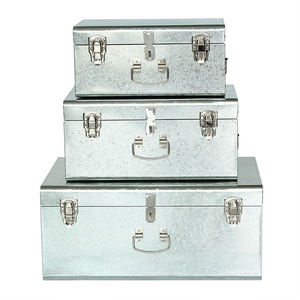 Minimalist Metal <b>Storage</b> Box Rectangular <b>Trunks</b> With Lid Gray Color For Sundries 1 Layer Hinged Design - Product Image 6