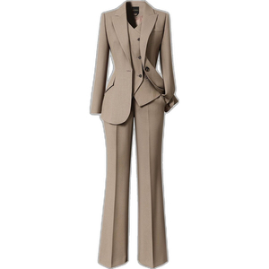 Ensemble de costume gris croisé à col cranté en mélange de laine pour femme, longueur standard, style britannique, blazer en tissu tissé - Product Image 3