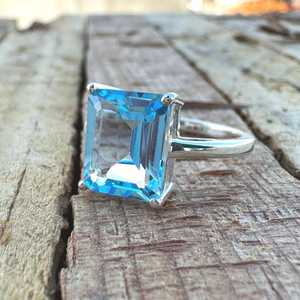 Blue Topaz <b>Ring</b> Sterling Silver Statement Rectangle Gemstone Jewelry Elegant Minimalist Gift For Her Luxury - Product Image 3