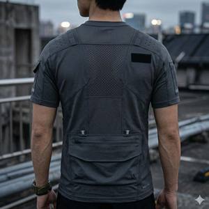 Camiseta Deportiva Táctica de Punto para Hombre, Estilo Techwear, Talla Grande, Color Gris Oscuro, Absorbente de Humedad, Algodón, Manga Corta, para Entrenamiento al Aire Libre - Product Image 5