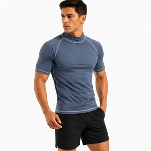 Wholesale <b>Men's</b> <b>Compression</b> Rash Guard <b>Shirt</b> UPF50+ Half Sleeve Polyester/Nylon Sublimated Printed 120g Custom Sportswear OEM - Product Image 2