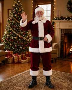 Traje de Santa Claus Premium, Abrigo Rojo de Felpa, Pantalones, Gorro, Cinturón, Barba, Guantes y Cubrecalzados para Fiestas Navideñas - Product Image 2