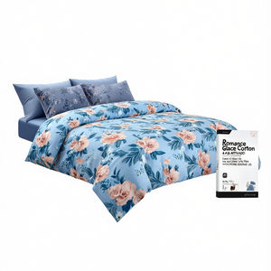 Parure de lit 4 pièces en coton Romance Glace, couette imprimée taille standard pour lit King/Twin, idéale pour hôtels ou mariages à domicile - Product Image 1