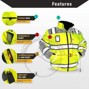Chaqueta de Seguridad Reflectante Impermeable de Poliéster, Ropa de Seguridad Reflectante de Alta Visibilidad Clase 3, Seguridad Vial Transpirable - Product Image 5