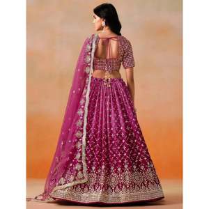 Alluring <b>Rose</b> Pink Zari Work Sangeet Wear Lehenga Choli for Women - Product Image 5