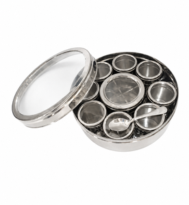 Fabricant indien, boîte à épices Masala Dabba en acier inoxydable à 7 compartiments avec couvercle en verre, de la marque Dheer - Product Image 3