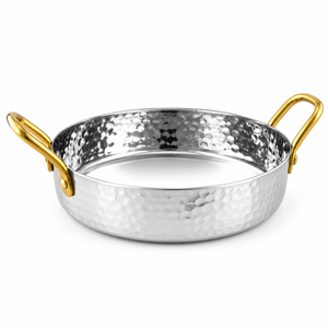 Bol en métal martelé avec poignées dorées, fait main, poli, bol de service de luxe pour les fêtes - Product Image 1
