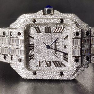 Reloj de Lujo para Hombre con Números Romanos, Plateado, Cuadrado, Automático, con Diamantes Baguette y Moissanita, Estilo Hip Hop Vintage - Product Image 1