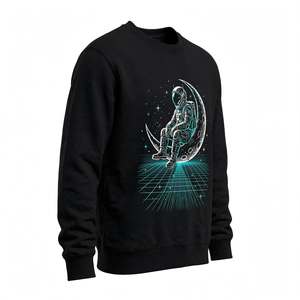Sudadera de algodón grueso con cuello redondo para hombre, diseño gráfico vintage de astronauta, color negro, manga larga, estilo urbano, informal. - Product Image 3