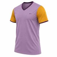 T-shirt à col en V pour homme Signature avec manches contrastées dorées, vêtements personnalisés, coupe classique, polyester tricoté respirant