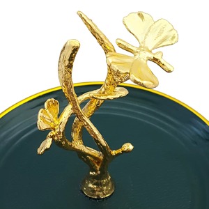Two Tier Round Ceramic Serving Tray <b>Stand</b> With Gold Branch Design Plant Pattern Modern Luxury Dessert Display For Party Use - Product Image 6
