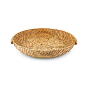 Wholesale <b>Round</b>, Tightly Woven Natural Rattan Tray With Convenient Handle, Simple Design, Easy to Use - Product Image 1