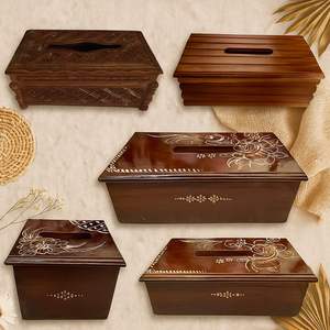 Porte-boîte à mouchoirs en bois fait main avec panneau inférieur coulissant pour un remplissage facile et une présentation élégante sur la table - Product Image 5