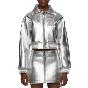 Chaqueta Corta de Cuero Genuino Avirex para Mujer, Chaqueta Brillante Avirex con Bordado Personalizado, Estilo Varsity con Cierre para Primavera, Verano e Invierno - Product Image 3