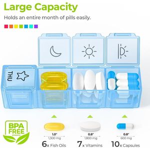 IMedassist Grande Boîte à Pilules Hebdomadaire Étanche 7 Jours, Organisateur Portable avec 4 Compartiments Amovibles pour le Voyage - Product Image 2