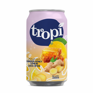 Jus de fruits et légumes aromatisé au miel, citron vert et gingembre, 330 ml, boîte en aluminium, marque Tropi, naturel - Product Image 1