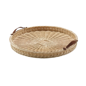 Bandeja Rectangular de Ratán de Alta Calidad con Asa de Cuero para Servir Comida en Hoteles, Bandeja de Almacenamiento de Material Natural, Venta al Por Mayor - Product Image 3