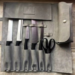 Porte-couteaux en cuir classique de qualité supérieure, grand format, portable, avec poches, pochette de rangement pour outils de chef LKR-0381 - Product Image 1