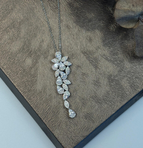Ensemble de collier avec pendentif fleur de luxe, serti de cristaux en forme de poire, argent 925 plaqué rhodium, bijoux de mariage pour femmes - Product Image 3