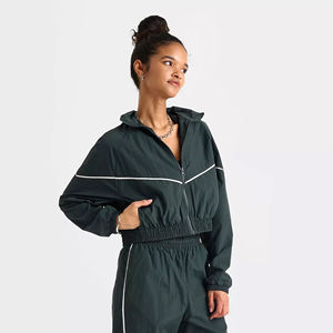 Drawstring Solid Eco-Friendly Lightweight <b>Wind</b> <b>Breaker</b> Set Women's Plus Size Summer Tracksuit Sporty Crop Jacket Jogger - Product Image 6