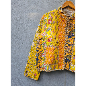 Chaqueta Acolchada de Algodón con Estampado Floral Amarillo, Reversible, Hecha a Mano, Tejida, Transpirable, Estilo Vintage, Ropa Exterior para Mujer, Regalo para Ella - Product Image 2