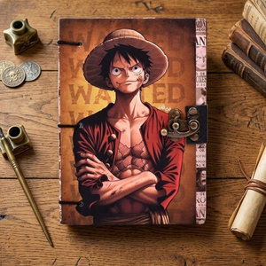 <b>A5</b> Adventure Theme Handmade Paper Journal | Eco Friendly Hardcover Lock Diary Notebook with Cartoon Style Artwork Design Gift - Product Image 1