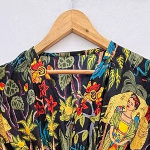 ชุดคาฟตันผ้าฝ้ายพิมพ์ลายดอกไม้ทำมือ, ชุดเดรสยาวสำหรับผู้หญิง, ชุดคลุมชายหาด - Product Image 2